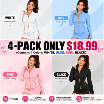 Women's Slim Fit Full Zip Workout Jacket with Thumb Holes and Zipper Pockets
