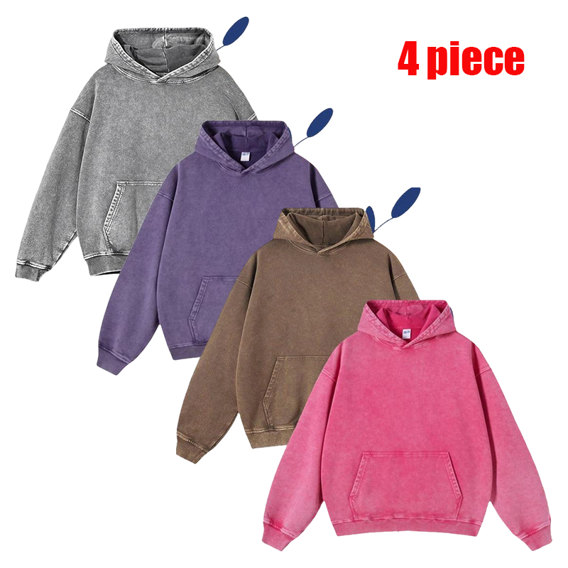4-Pack Acid Wash Hoodie – Oversized Vintage Unisex Heavyweight Distressed Hoodie
