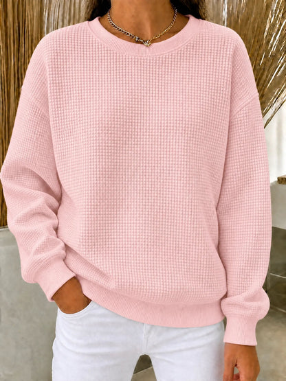 RÄUMUNGSVERKAUF🔥 Damen-Sweatshirt aus Waffelstrick mit Rundhalsausschnitt