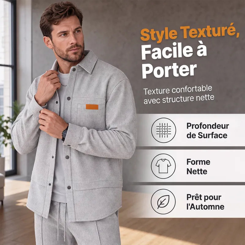 Casual two-piece set for men: jacket and pants in textured knit