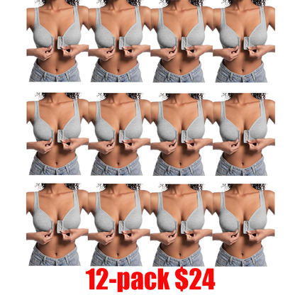 12-Pack Women's Front Closure Bras – Full Coverage Wireless Soft Support Bralettes