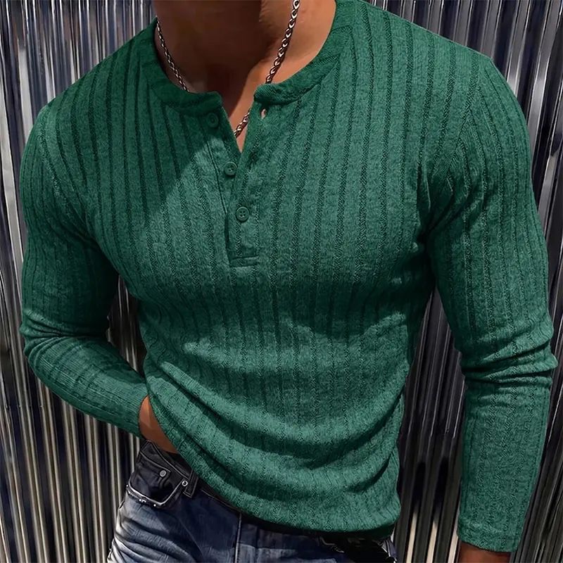 Men’s Ribbed Henley Long Sleeve Shirt