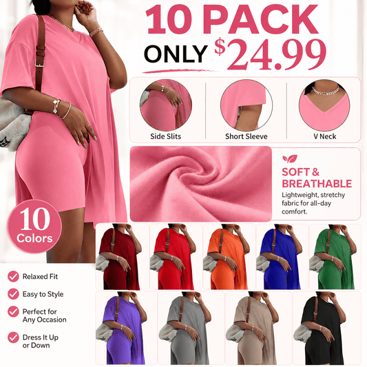 🔥 LAST DAY SALE – Women's Casual 2-Piece Outfit – Oversized Tunic & Biker Shorts