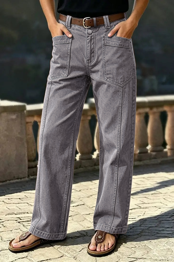 🔥 Last Day to Save: Mid-Rise Straight-Leg Pants with Patch Pockets