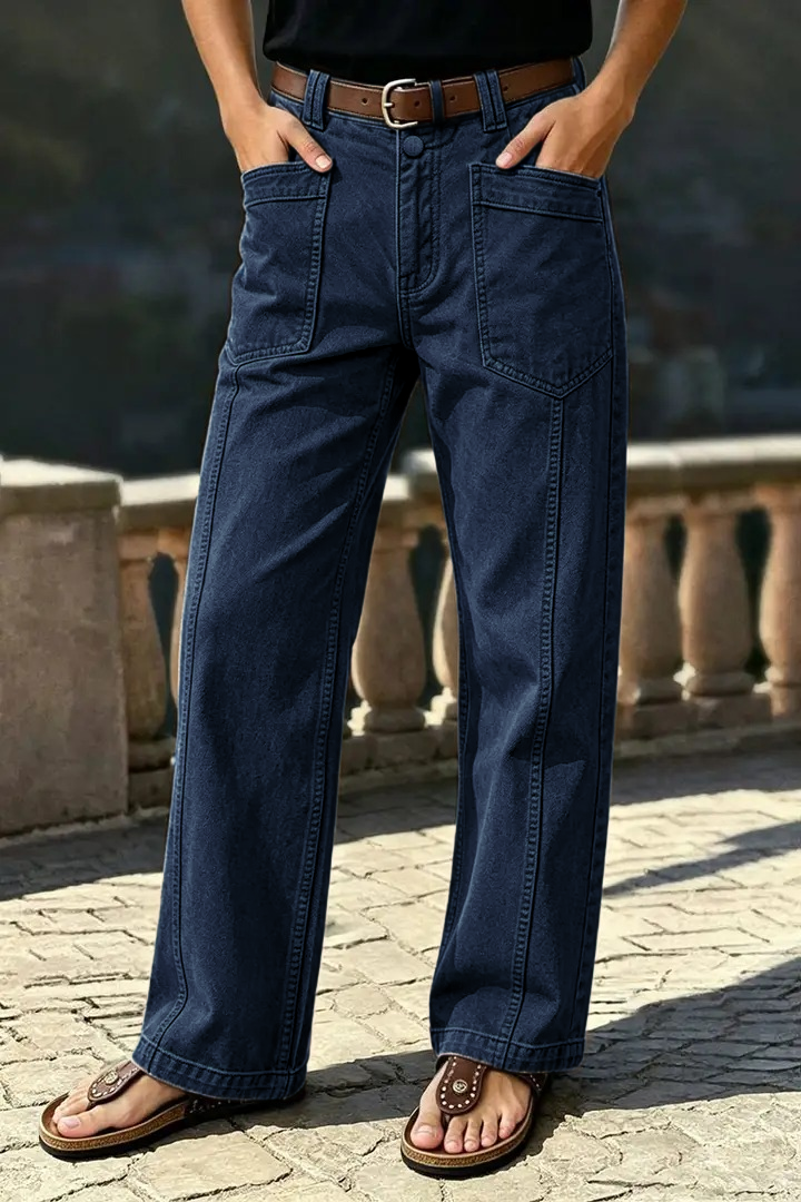 🔥 LETZTER VERKAUFSTAG – Gerade geschnittene Hose mit Ziernähten, aufgesetzten Taschen und mittelhohem Bund