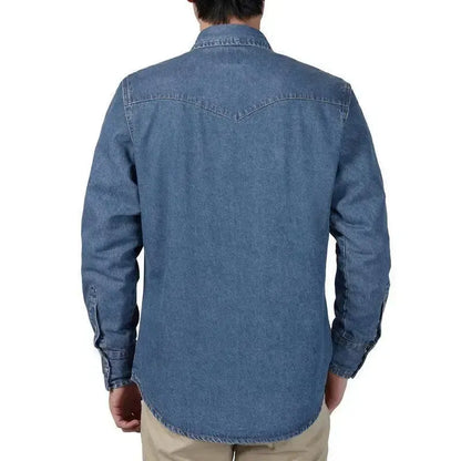 Men's Long Sleeve Stone-Washed and Pre-Washed Denim Work Shirt