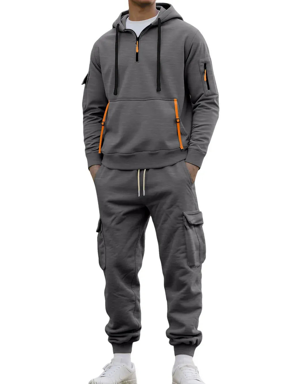 Men's autumn&winter hooded fashion sweatshirt with multiple pockets