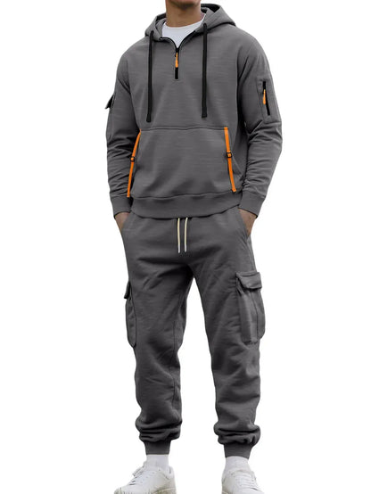 Men's autumn&winter hooded fashion sweatshirt with multiple pockets