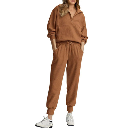 Women's 2 set Sweatsuits Long Sleeve Half Zip Pullover Sweatshirt
