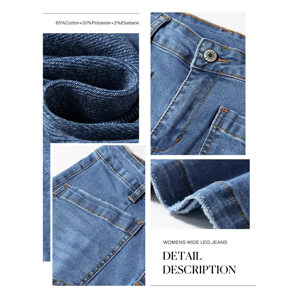 Women's wide leg high-waist stretch denim pants