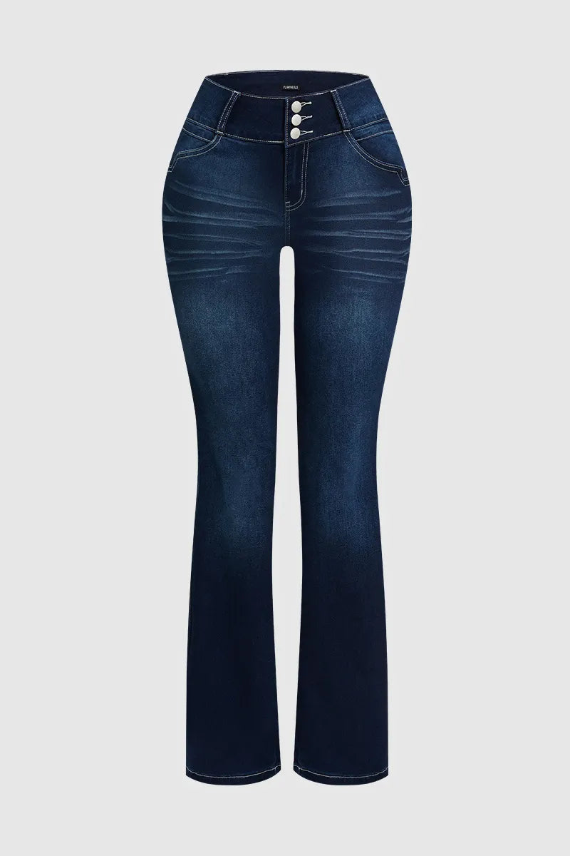High waisted flared denim casual pants (Multiple Colors)