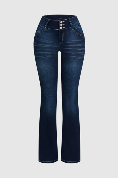 High waisted flared denim casual pants (Multiple Colors)