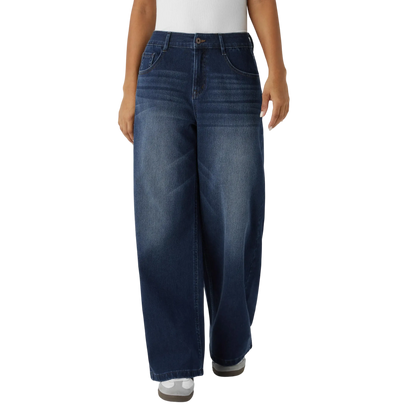 Low Rise Zip Pocket Washed Wide Leg Loose Casual Denim Jeans