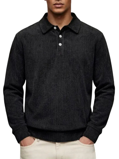 Men's Casual Comfortable Solid Lapel Long Sleeve Polo Shirt
