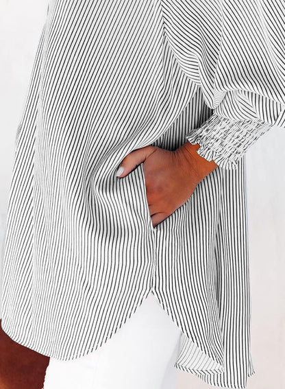 Women's Striped Oversized Button Down Shirt | Casual Long Sleeve Top