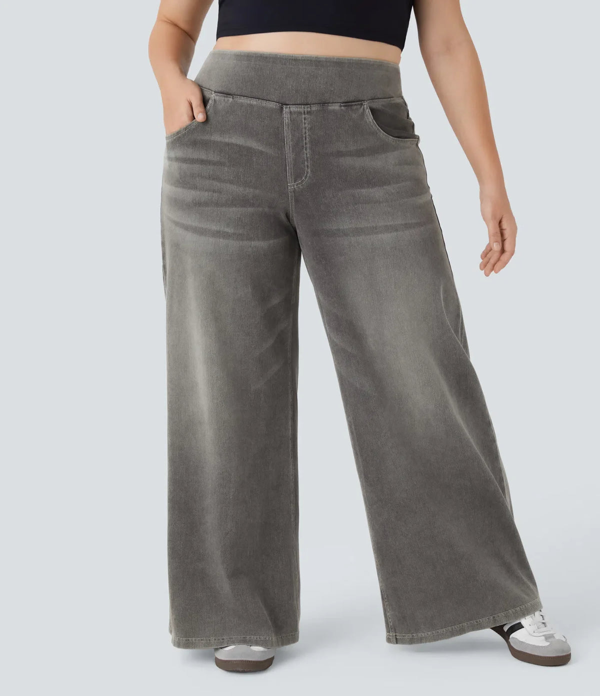 🔥 MAJOR SALE-Stretchy Pull-On Wide-Leg Knit Jeans