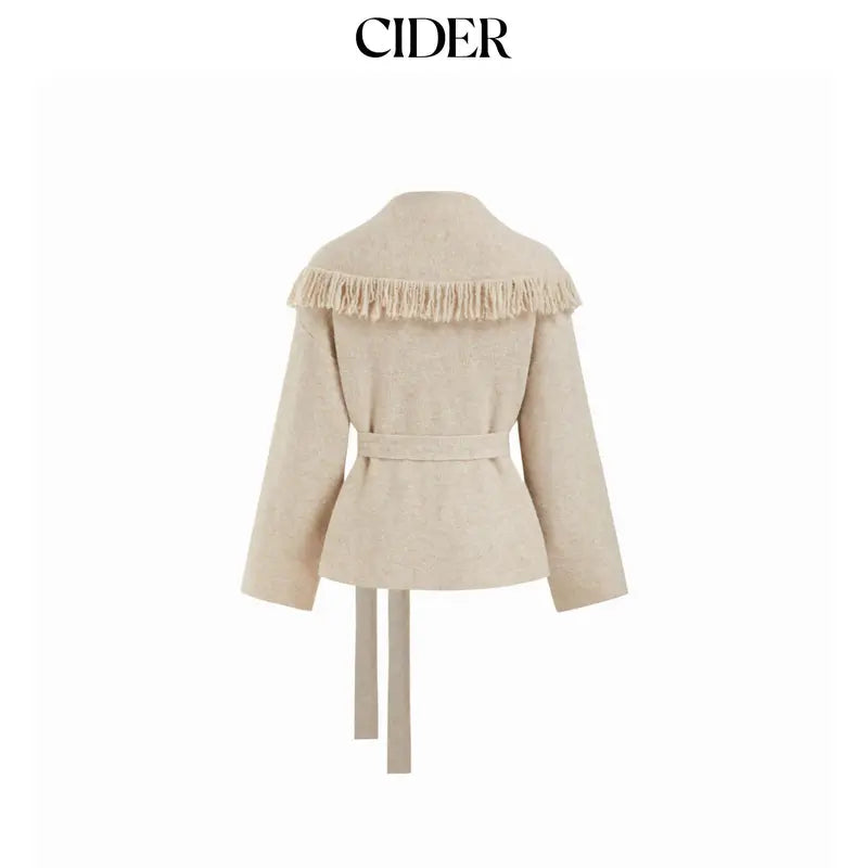 🔥 TODAY ONLY! LIMITED-TIME SALE! Cider Women's Fringed Wool-Blend Wrap Cardigan with Belt – Chic Beige | SHOP NOW!