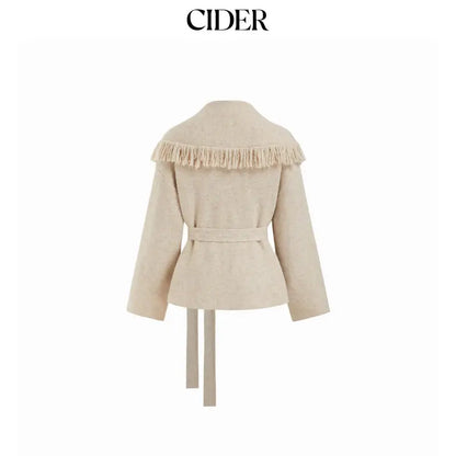 🔥 TODAY ONLY! LIMITED-TIME SALE! Cider Women's Fringed Wool-Blend Wrap Cardigan with Belt – Chic Beige | SHOP NOW!
