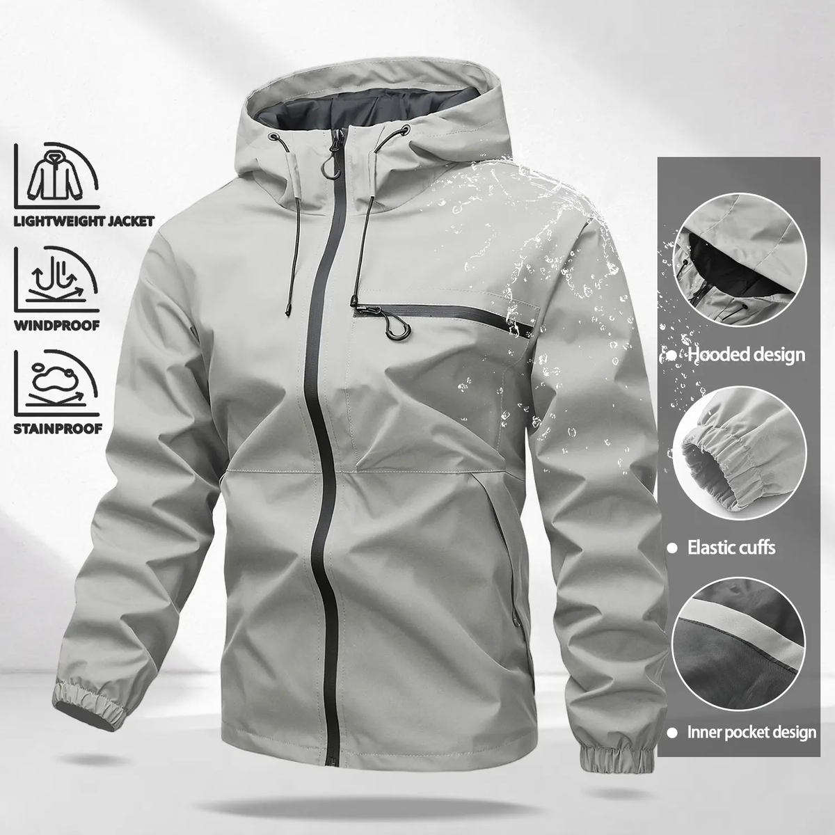 Unisex 4-Pack All-Weather Jacket – Waterproof Windproof Hooded Lightweight Outdoor Coat with Adjustable Cuffs