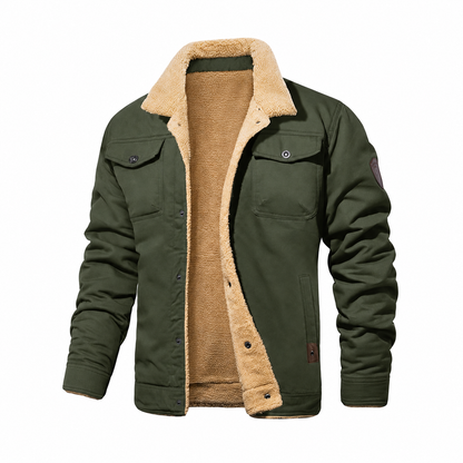 Men's Fitted Sherpa-Lined Soft Cotton Fleece Windproof Trucker Cargo Jacket