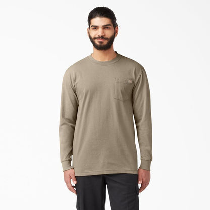 Heavyweight Long Sleeve Pocket T-Shirt,100% Cotton,Long Tail,Tagless Label,Classic Crew Neck,Chest Pocket,Workwear Style