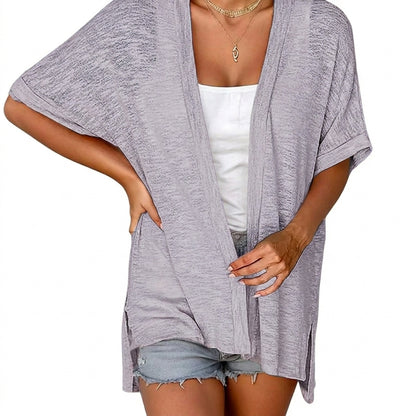 Women's Oversized Short Sleeve Open Front Knit Cardigan Lightweight Summer Beach Cover Up Casual Batwing Knit Top