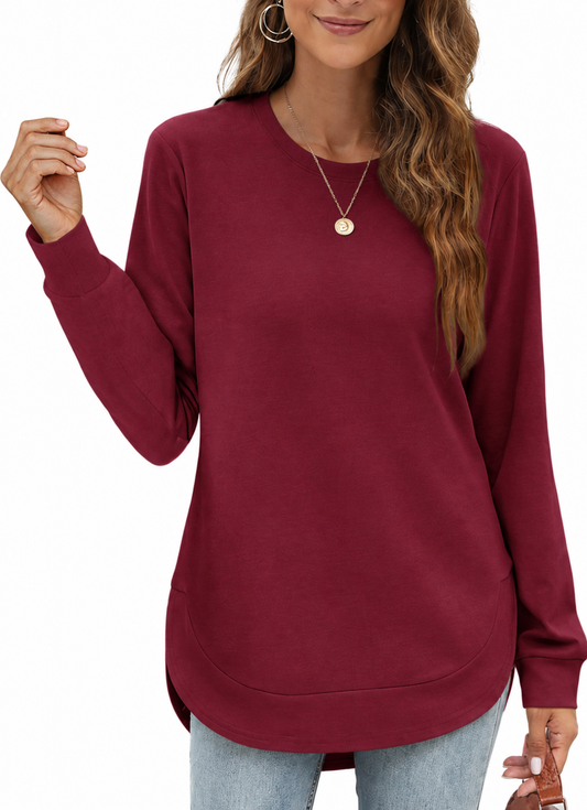 💖2026 Autumn's Sale 80% OFF✨🍂Women's Sweatshirt Crewneck Long Sleeve Shirts High Low Tops Curved Hem