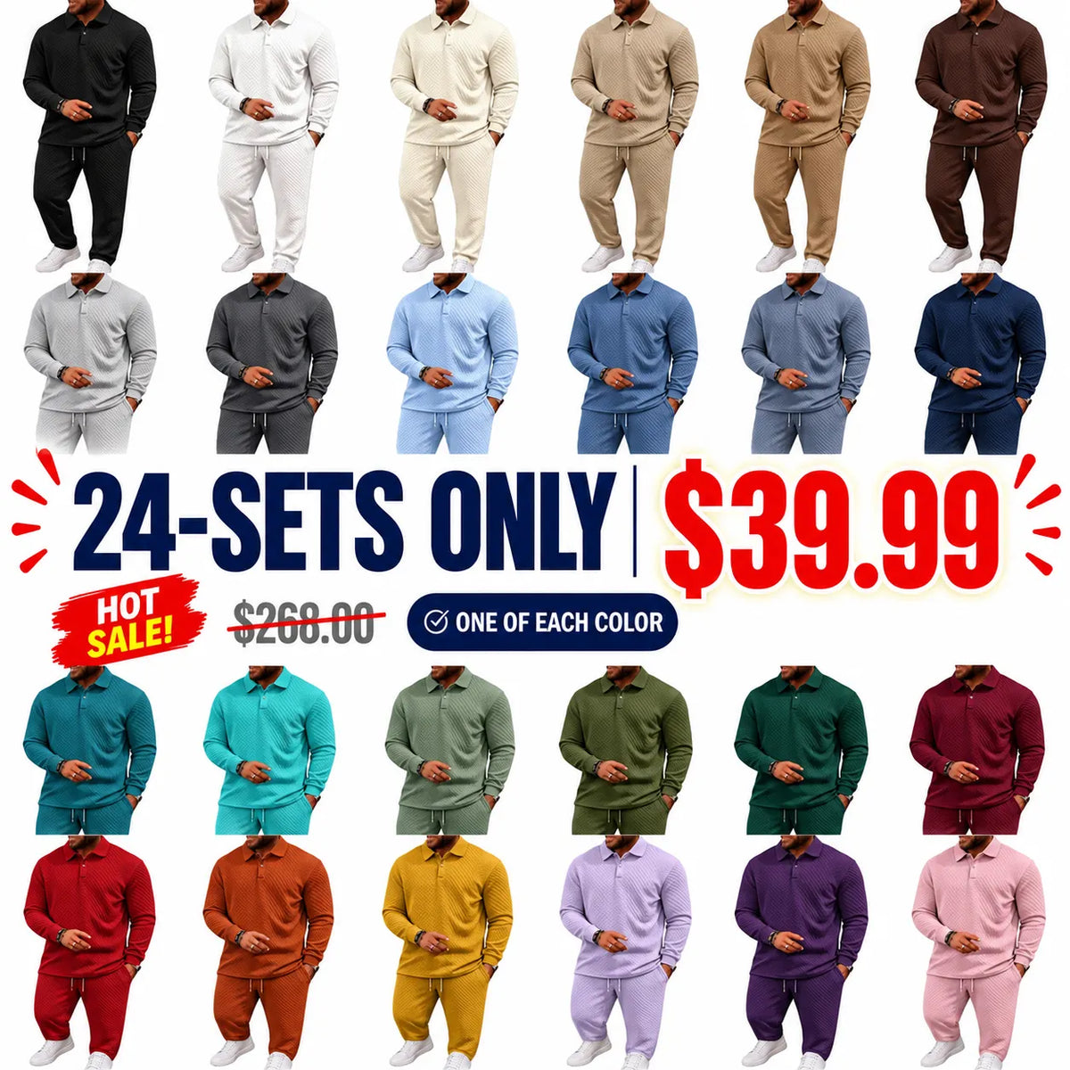 Men’s Long-Sleeve Polo Shirt & Long Pants Set