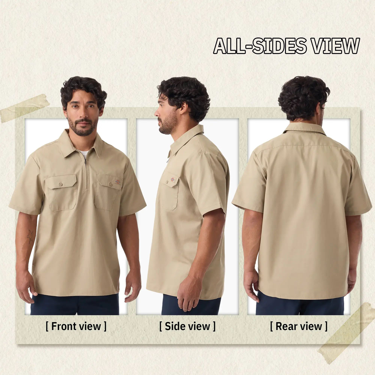 1/4 Zip Work Shirt,Relaxed fit,Stay cool,Workwear Style Top Breathable Short Man.