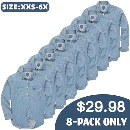 Men's Long Sleeve Stone-Washed and Pre-Washed Denim Work Shirt