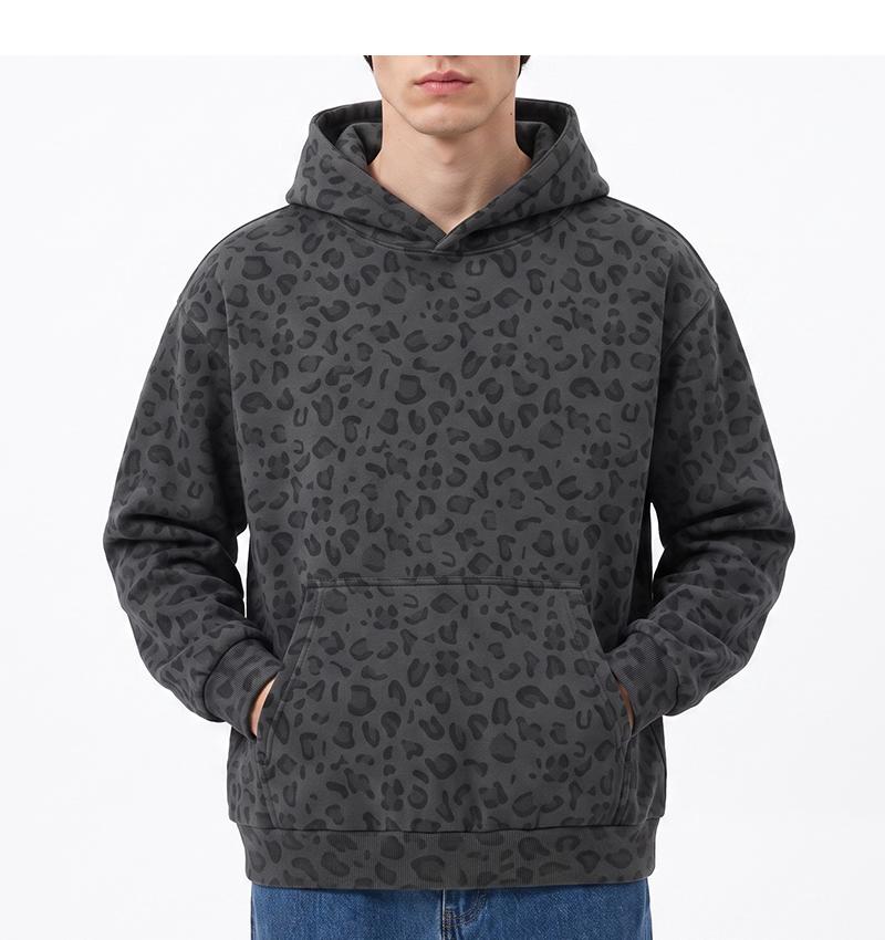 Unisex 100% Cotton Leopard Print Loose Fit Hoodie for Fall & Winter