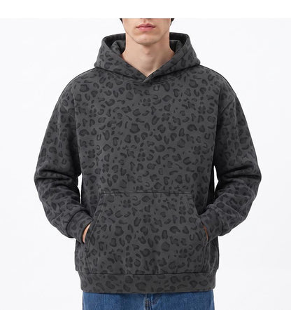 Unisex 100% Cotton Leopard Print Loose Fit Hoodie for Fall & Winter