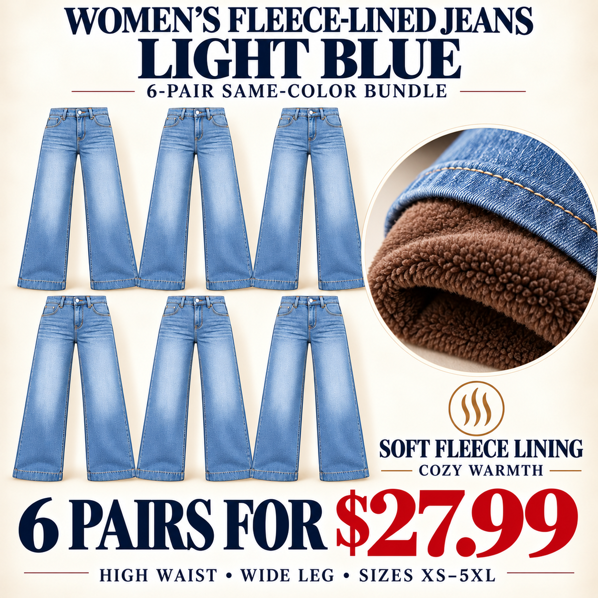 Women's Fleece-Lined Wide-Leg Jeans