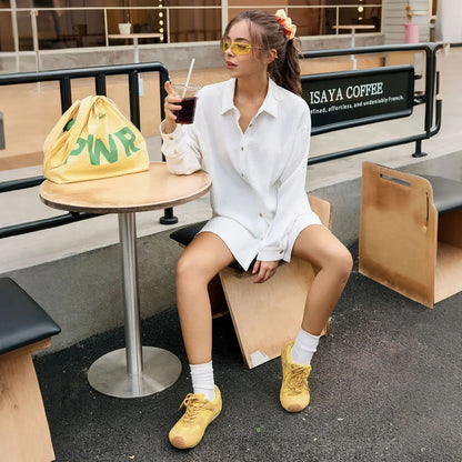 Womens Gauze Shirt & Shorts Set 2-in-1 Button Connected Oversized Long Sleeve Button-Down Top with Attachable Safety Shorts