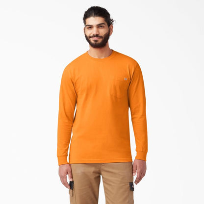Heavyweight Long Sleeve Pocket T-Shirt,100% Cotton,Long Tail,Tagless Label,Classic Crew Neck,Chest Pocket,Workwear Style