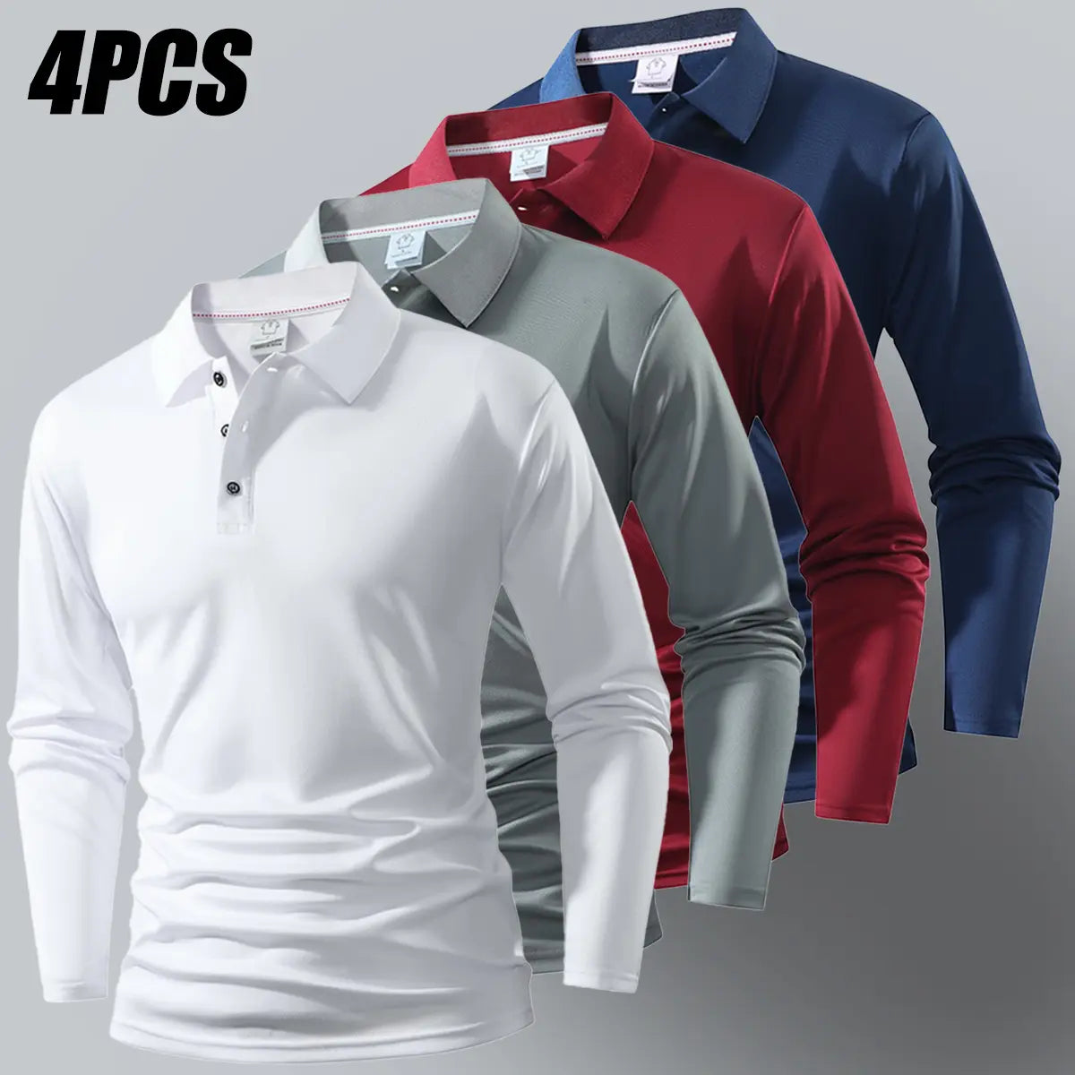 Men's 4-Pack Long Sleeve Polo Shirts – Classic Casual Golf & Everyday Tops