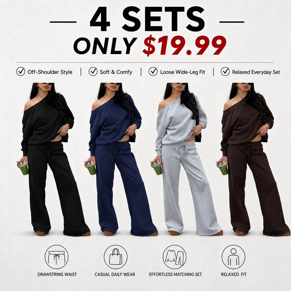 Women's Off-Shoulder Long Sleeve Jumper & Pants Set