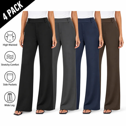 Women's Wide Leg Dress Pants High Waisted Stretchy Work Trousers Business Casual Office Pull on Slacks with Pockets