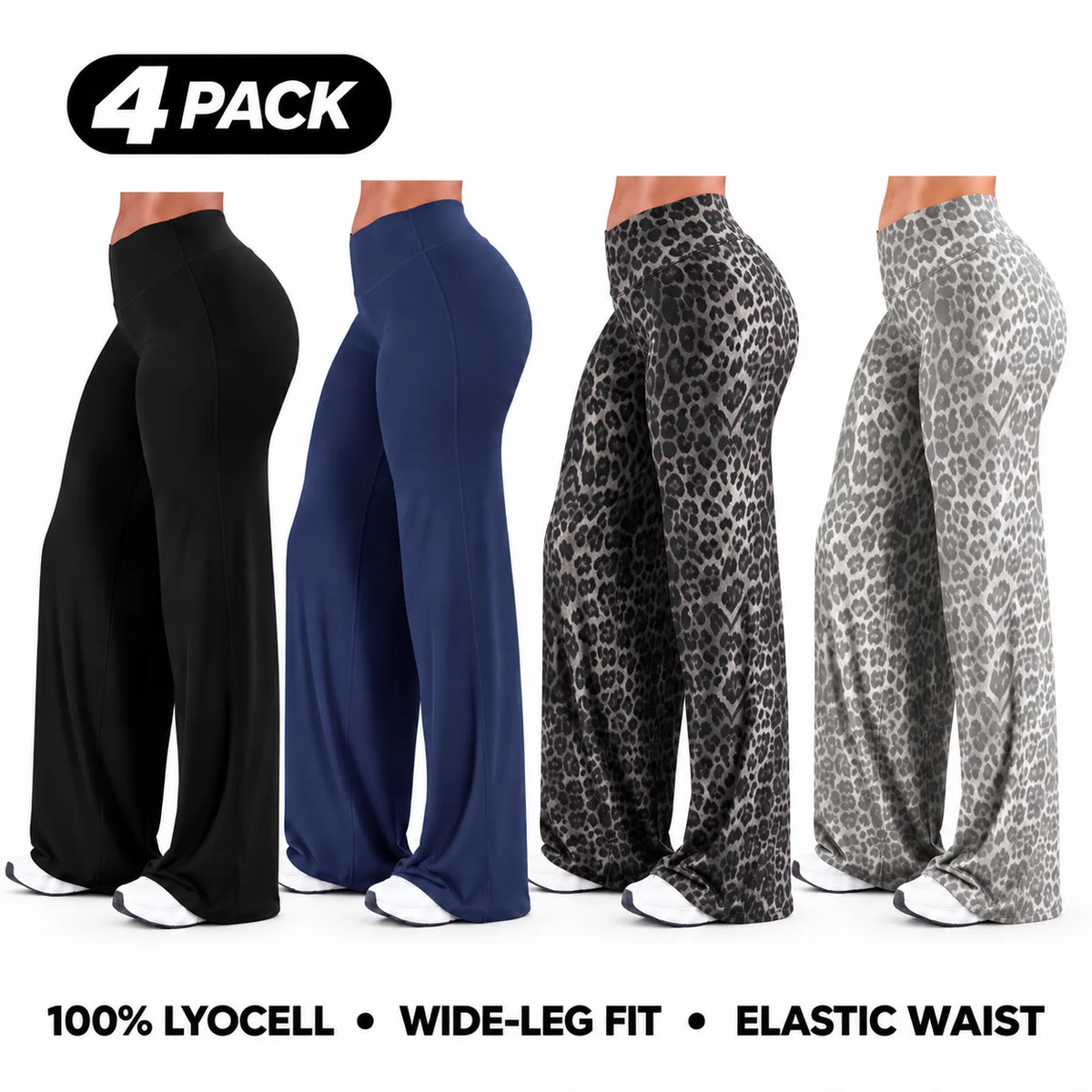Women’s 100% Lyocell Leopard-Print Wide-Leg Pants with Elastic Waist