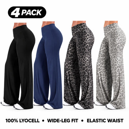 Women’s 100% Lyocell Leopard-Print Wide-Leg Pants with Elastic Waist