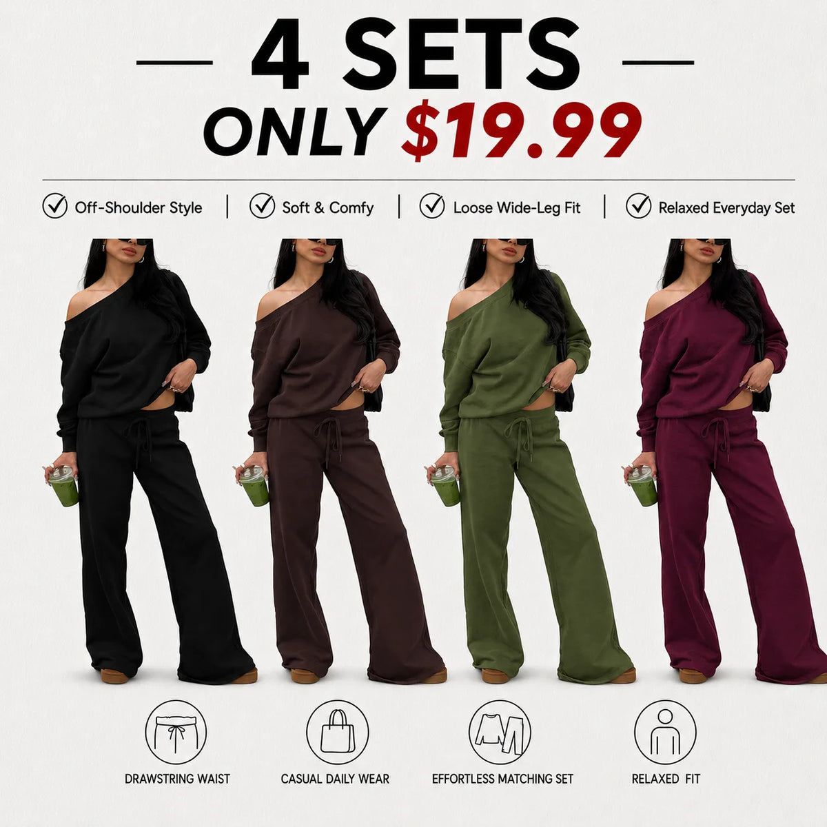 Women's Off-Shoulder Long Sleeve Jumper & Pants Set