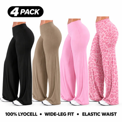 Women’s 100% Lyocell Leopard-Print Wide-Leg Pants with Elastic Waist