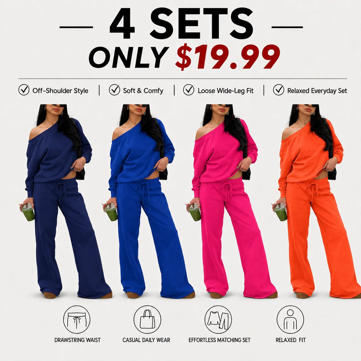 Women's Off-Shoulder Long Sleeve Jumper & Pants Set
