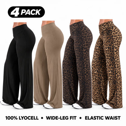 Women’s 100% Lyocell Leopard-Print Wide-Leg Pants with Elastic Waist