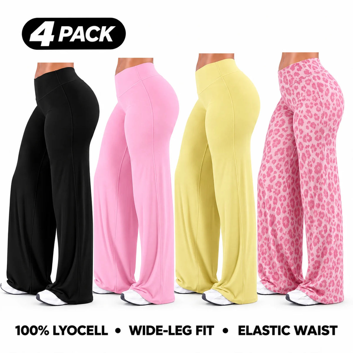 Women’s 100% Lyocell Leopard-Print Wide-Leg Pants with Elastic Waist
