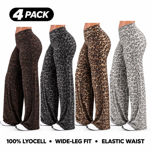 Women’s 100% Lyocell Leopard-Print Wide-Leg Pants with Elastic Waist