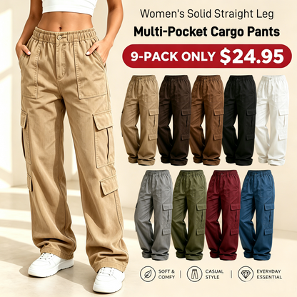 LAST DAY SALEWomen's Solid Straight Multi-Pocket Cargo Pants