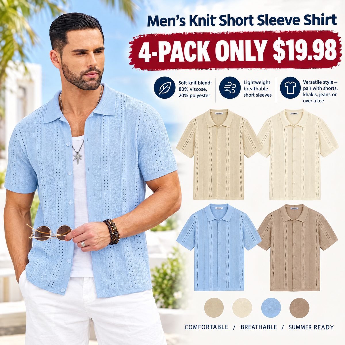 Men'swear Viscose Knit Short-Sleeve Polo Shirt