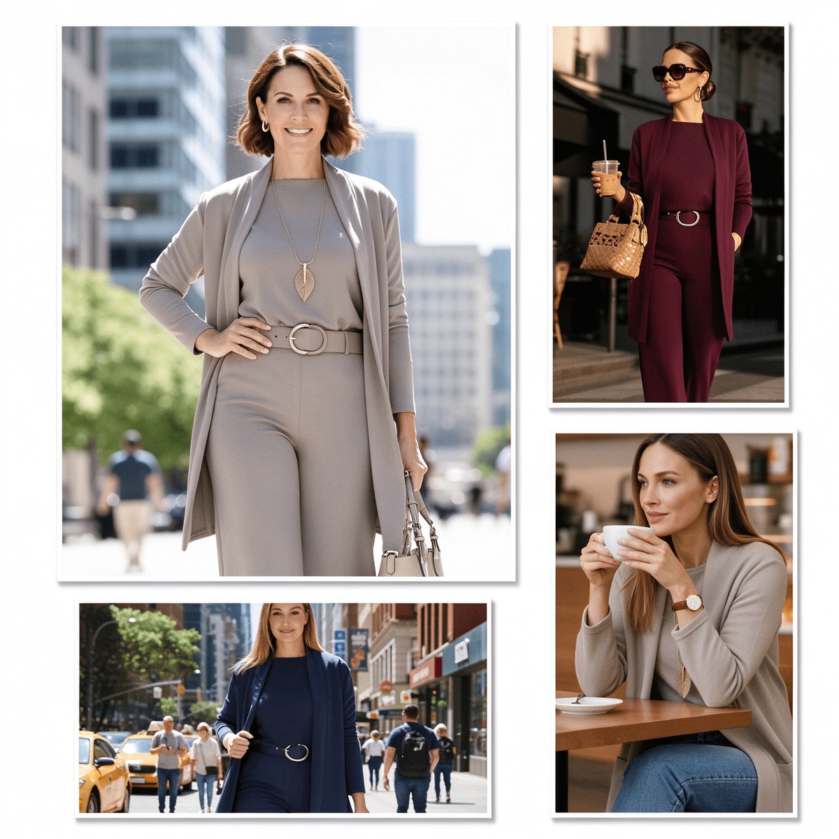Elegant 3-piece set including long cardigan, top and pants