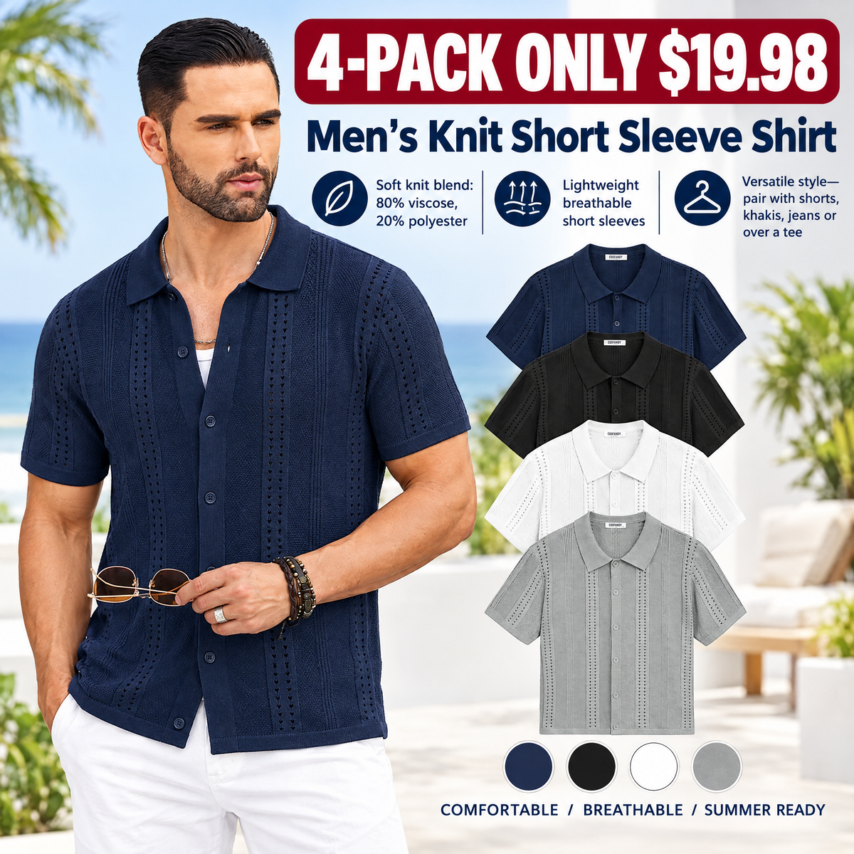 Men'swear Viscose Knit Short-Sleeve Polo Shirt